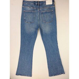 Zara Size 10 Womens 34" Inseam Flare Button Fly Blue Denim 5 Pocket Logo Jeans